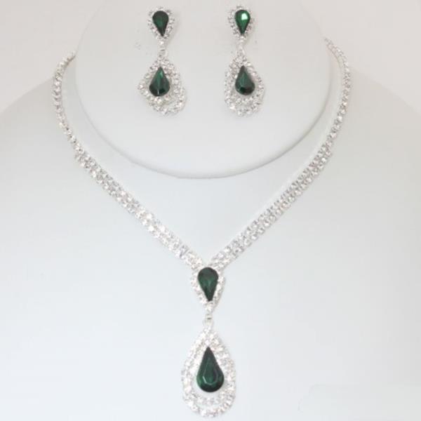 CRYSTAL TEARDROP RHINESTONE NECKLACE EARRING SET