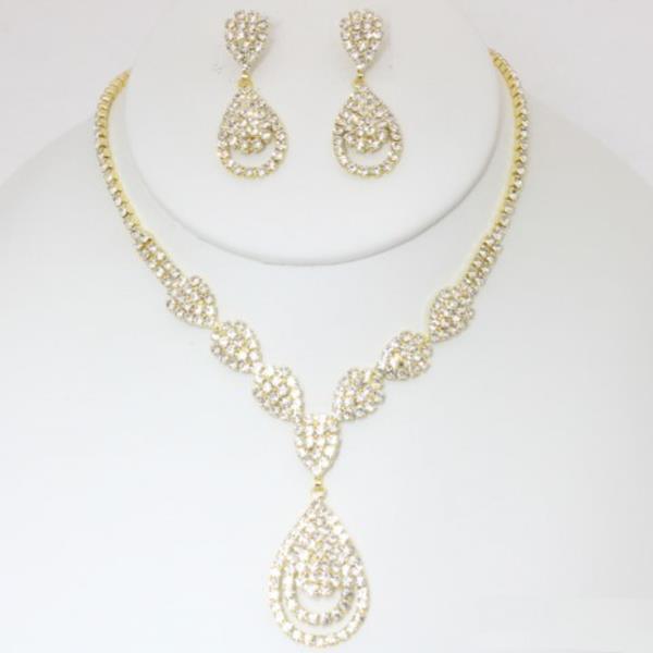 CRYSTAL RHINESTONE TEARDROP NECKLACE EARRING SET