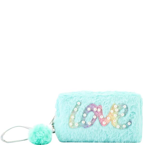FAUX FUR LOVE POUCH WITH POM POM