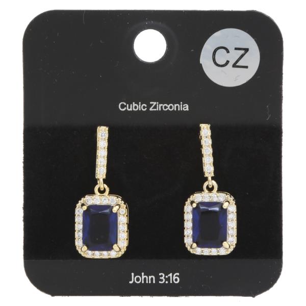CZ RECTANGLE DANGLE EARRING