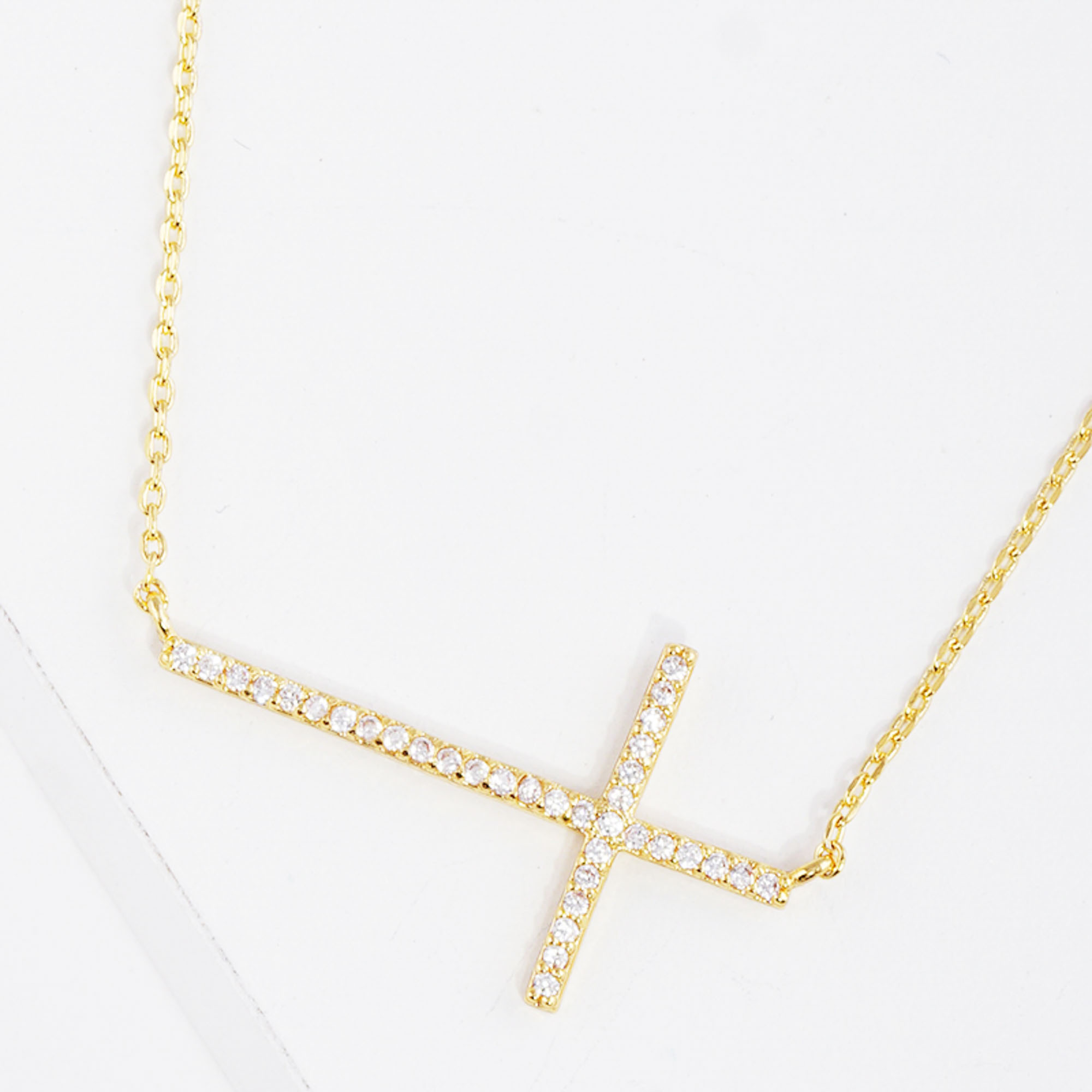 CUBIC ZIRCONIA GOLD DIPPED CROSS NECKLACE