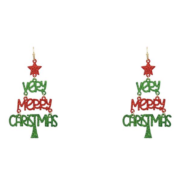 VERY MERRY CHRISTMAS TREE DANGLE EARRING