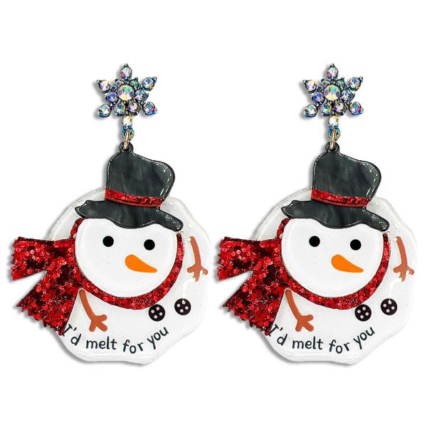 ACETATE CHRISTMAS MELTED SNOWMAN POST EARRING