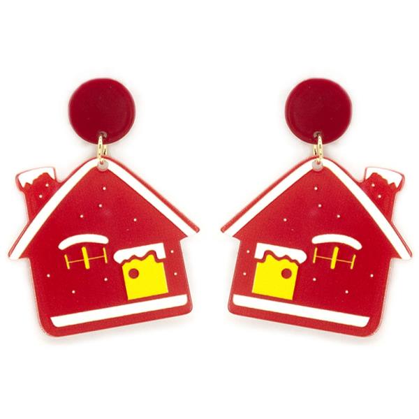 CHRISTMAS RED HOUSE DANGLE EARRING