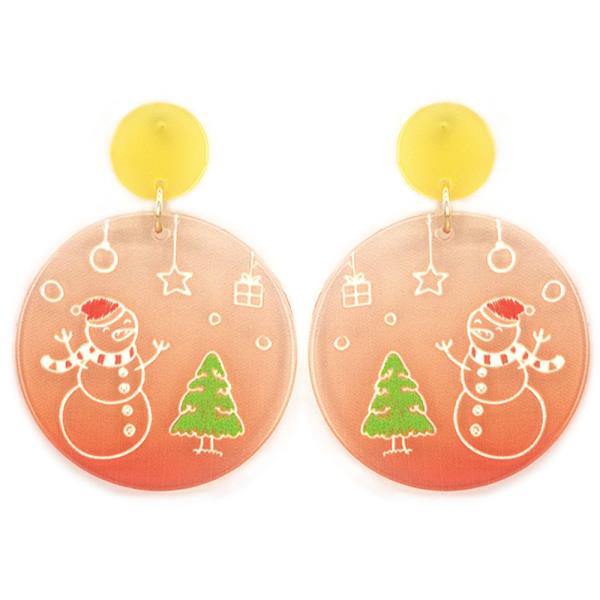 CHRISTMAS TREE WITH SNOWMAN ROUND DANGLE EARRING