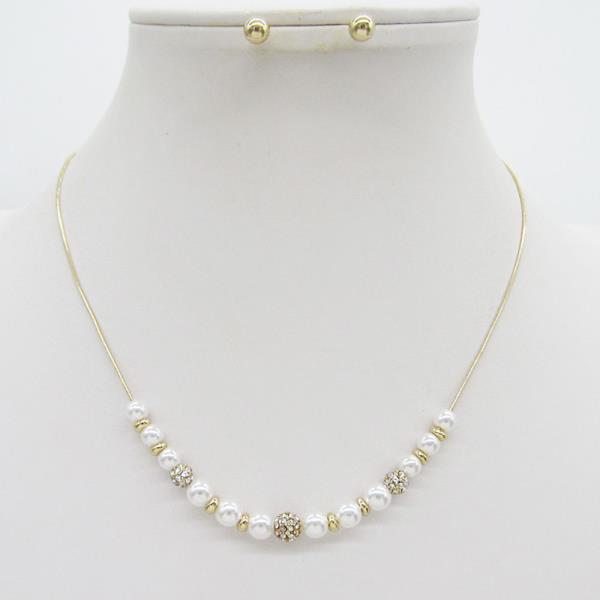 PEARL & STONE METAL CHAIN NECKLACE