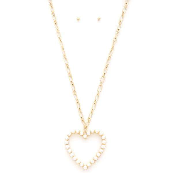 HEART PEARL BEAD PENDANT NECKLACE