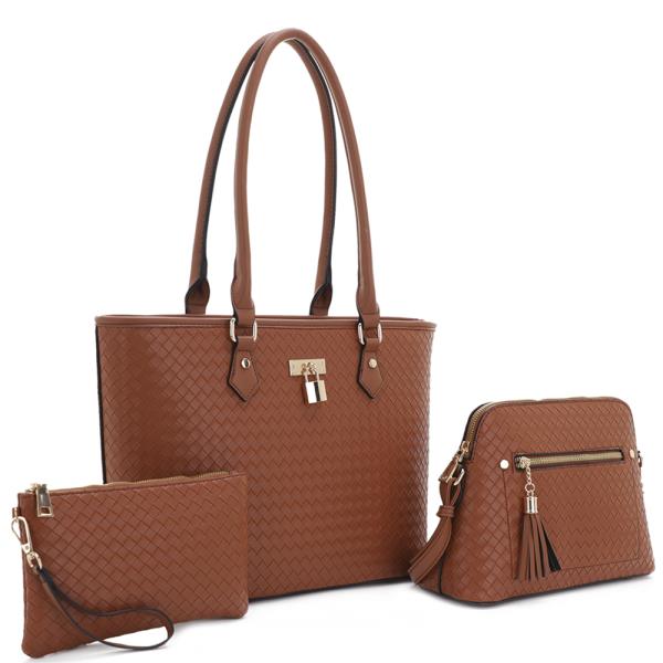 3IN1 TEXTURE TOTE BAG WITH CROSSBODY AND CLUTCH SET