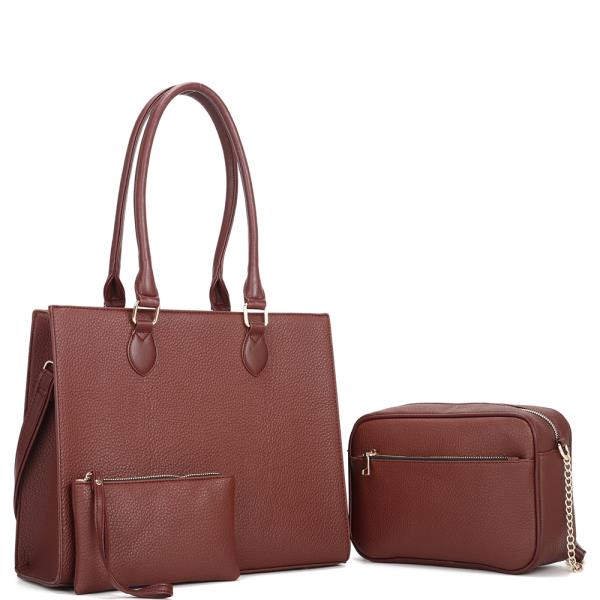 MODERN SMOOTH HANDLE BAG WITH CROSSBODY AND CLUTCH SET
