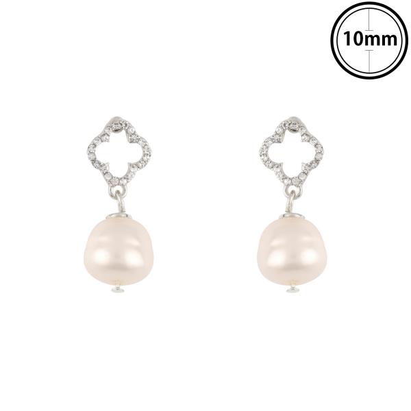RHINESTONE POST FLOWER PEARL DANGLE EARRING
