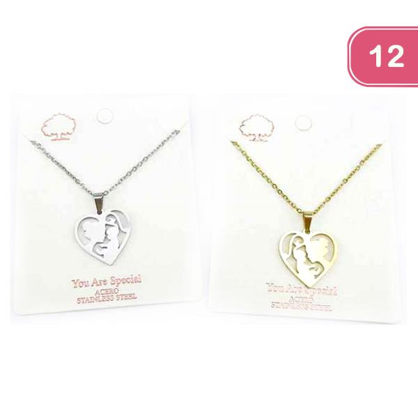 FASHION MOM AND BABY HEART PENDANT NECKLACE (12UNITS)