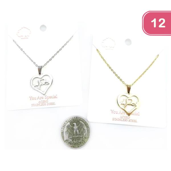 FASHION HEARTBEAT STAINLESS STEEL PENDANT NECKLACE (12UNITS)