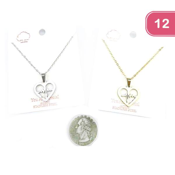 FASHION HEARTBEAT STAINLESS STEEL PENDANT NECKLACE (12UNITS)