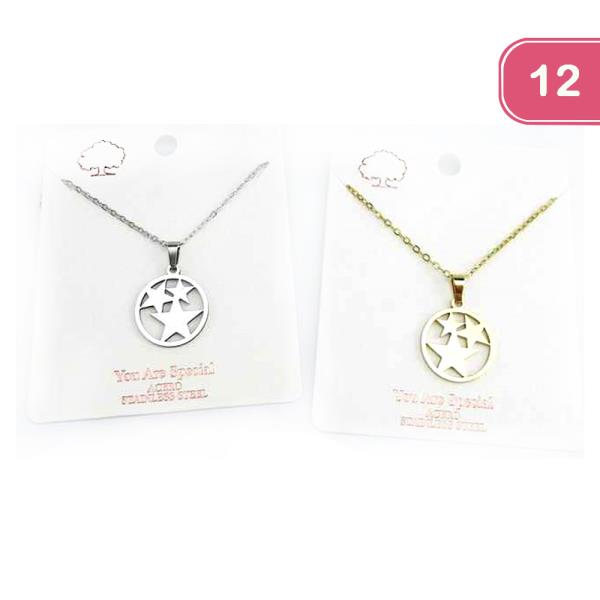 FASHION STAR STAINLESS STEEL PENDANT NECKLACE (12UNITS)