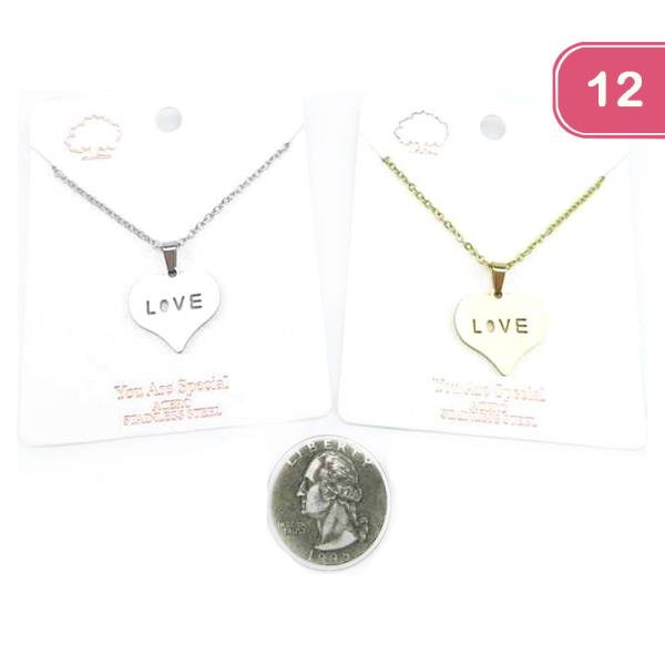 FASHION HEART LOVE STAINLESS STEEL PENDANT NECKLACE (12UNITS)