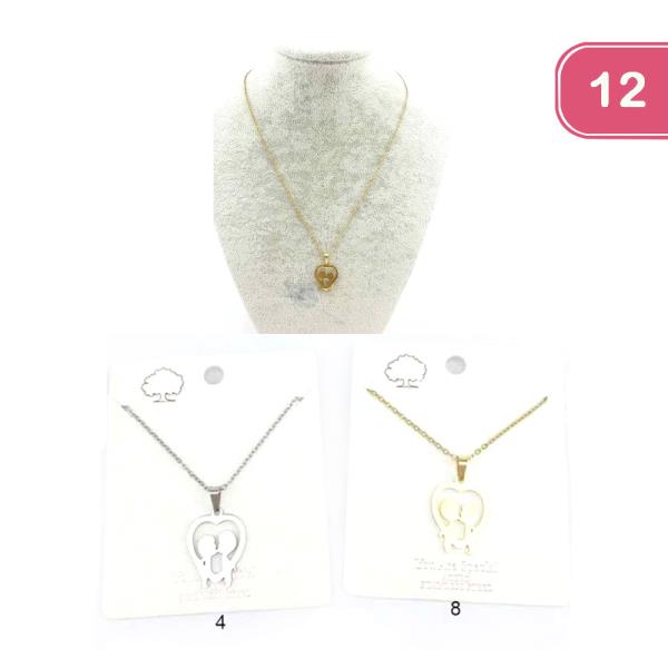 FASHION HEART STAINLESS STEEL  NECKLACE (12 UNITS)