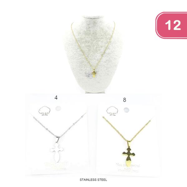 FASHION STAINLESS STEEL CROSS NECKLACE (12 UNITS)