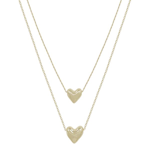 DOUBLE HEART METAL CHAIN THROUGH SHORT NECKLACE