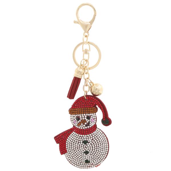 CHRISTMAS SNOWMAN RHINESTONE TASSEL KEYCHAIN