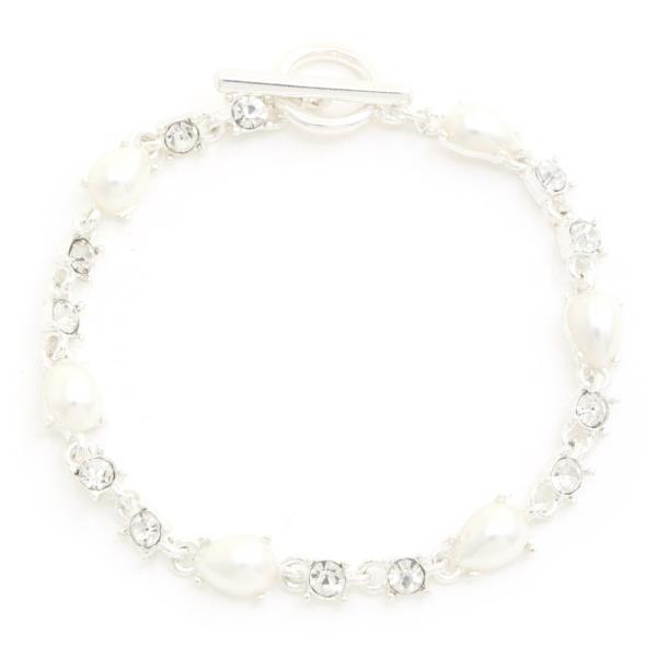 PEARL TEARDROP RHINESTONE TOGGLE CLASP BRACELET