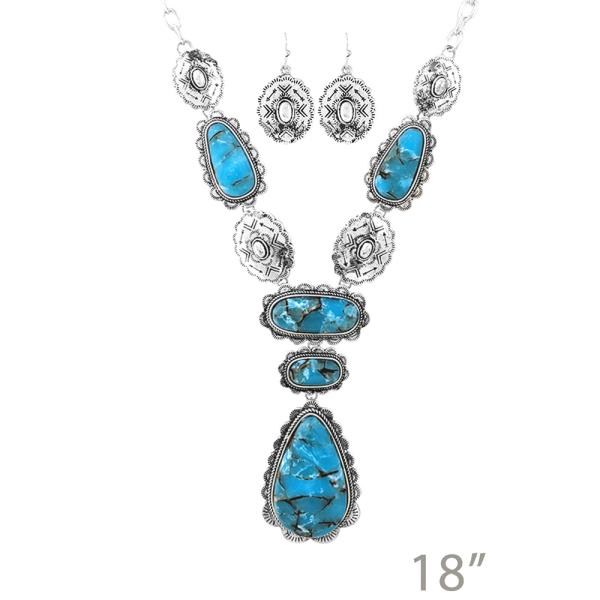 WESTERN HAND CRAFTED STONE WITH CONCHO NECKLACE