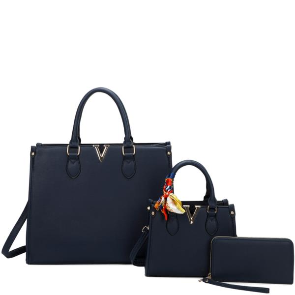 3IN1 SMOOTH V DESIGN SATCHEL WITH MINI BAG AND WALLET SET
