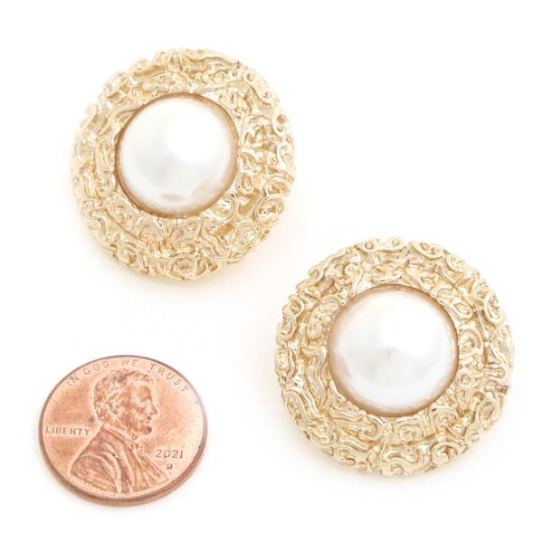 PEARL BEAD ROUND DISC EARRING