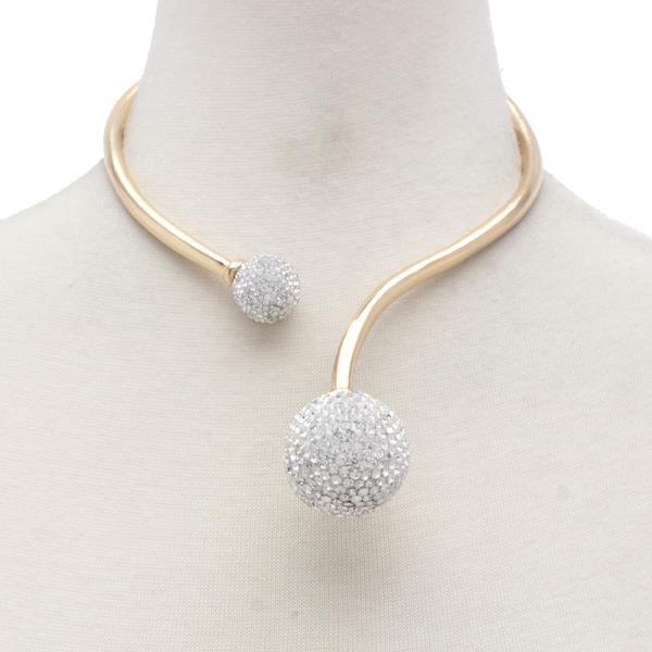 DOUBLE RHINESTONE BALL METAL CHOKER