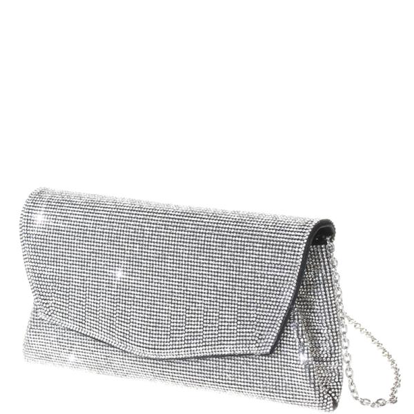 RHINESTONE FLAPOVER CLUTCH W SHOULDER CHAIN