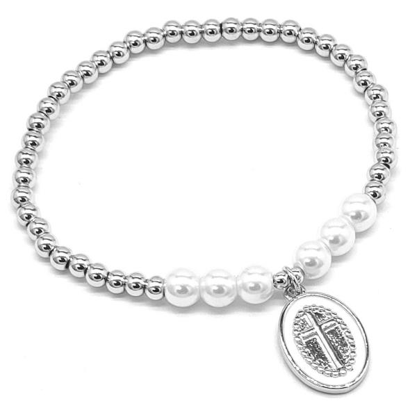 RELIGIOUS CHARM PEARL BEAD BRACELET