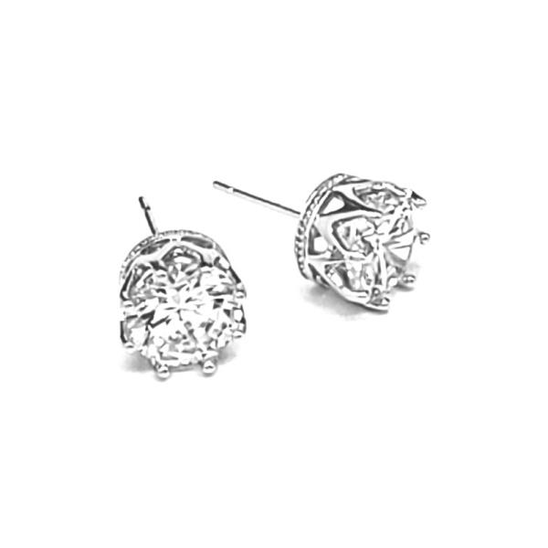 9MM BRASS CROWN ROUND CZ EARRING