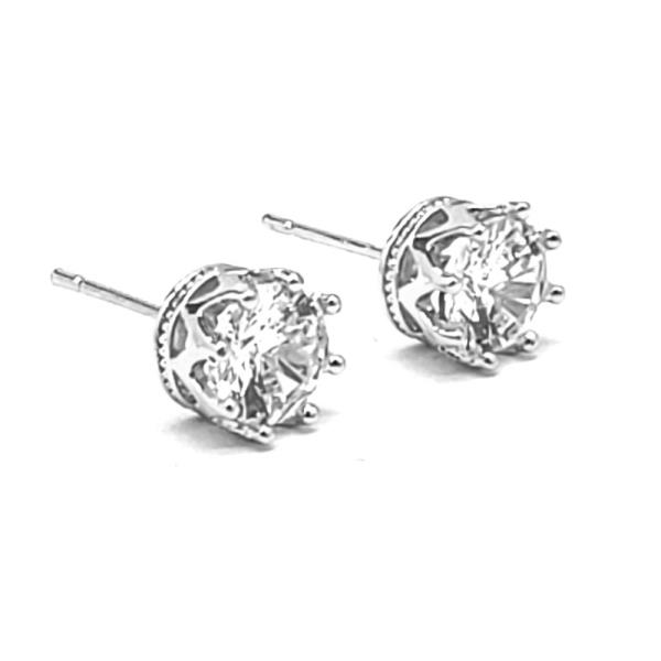 7MM BRASS CROWN ROUND CZ EARRING