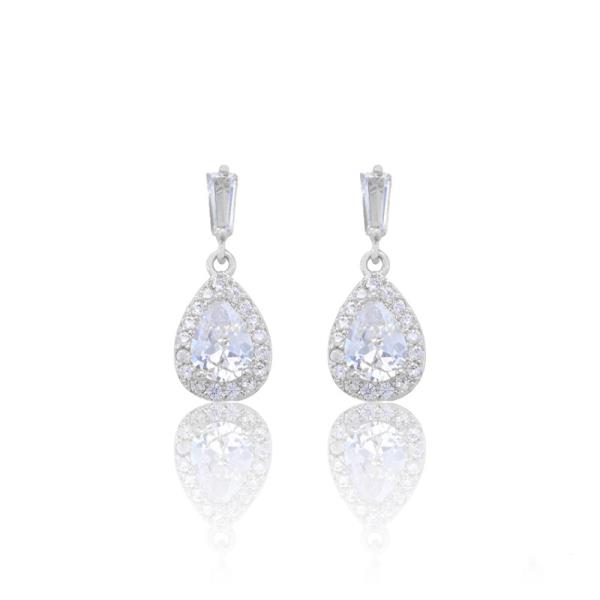 CZ BAR POST TEARDROP DANGLE CZ EARRING