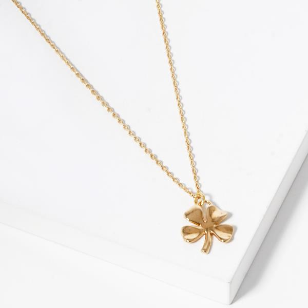 18K GOLD RHODIUM DIPPED FOUR LEAF CLOVER NECKLACE