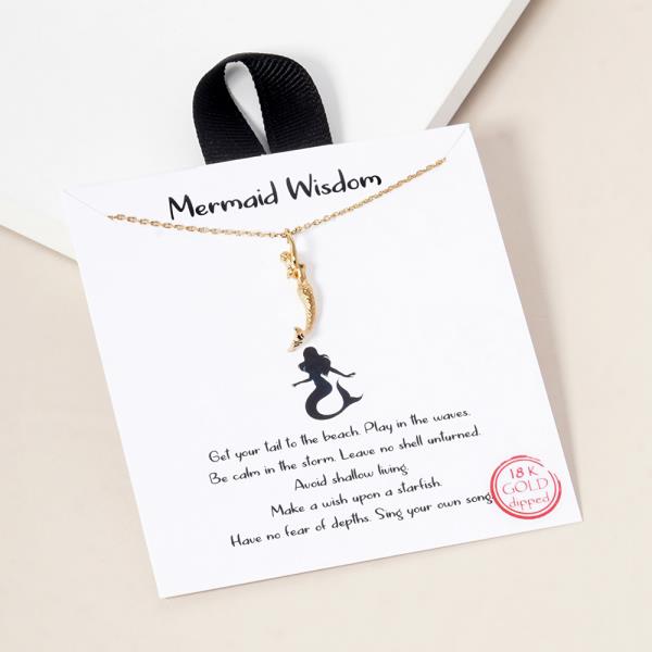 18K GOLD RHODIUM DIPPED MERMAID WISDOM NECKLACE