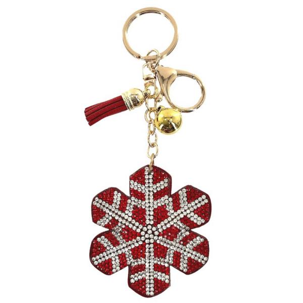 RHINESTONE CHRISTMAS SNOWFLOWER KEYCHAIN WITH TASSEL