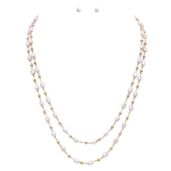 BALL PEARL BEAD LAYERED NECKLACE