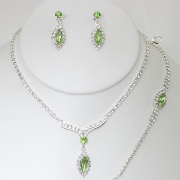 RHINESTONE TEAR DROP NECKLACE AND EARRING WITH BRACELET SET