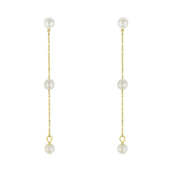 BRASS GOLD PLATED W/WHITE PEARL 50MM LONG EARRING