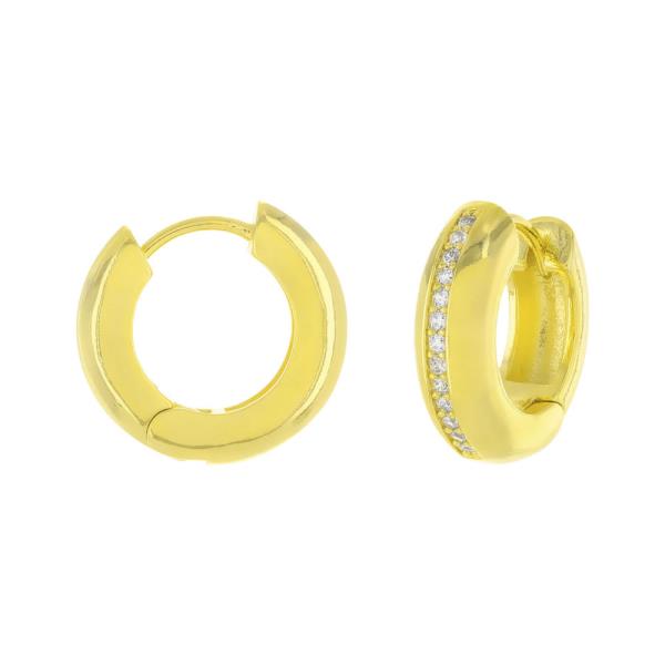 BRASS GOLD PLATED W/ CZ CLEAR 17MM DIA HUGGIES EARRING