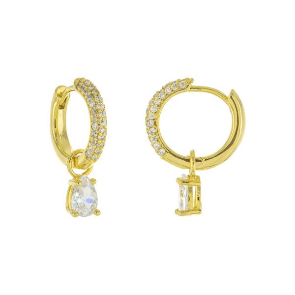 BRASS GOLD PLATED W/CLEAR CZ HUGGIES GOLD DIPPED 18MM EARRING
