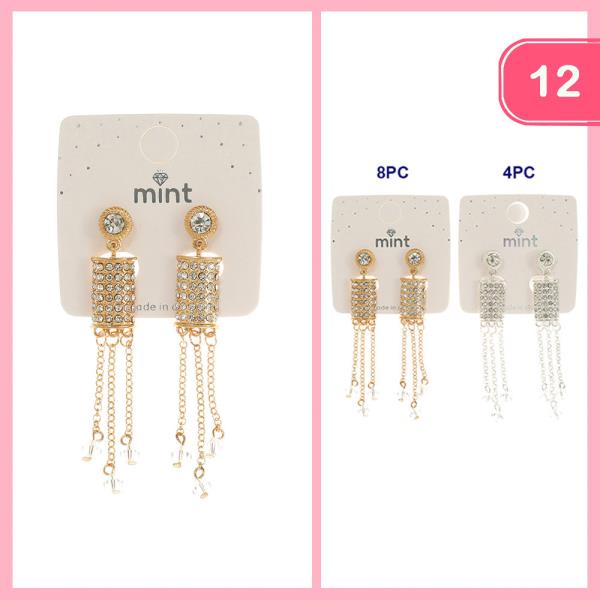 RHINESTONE TASSEL EARRING (12 UNITS)