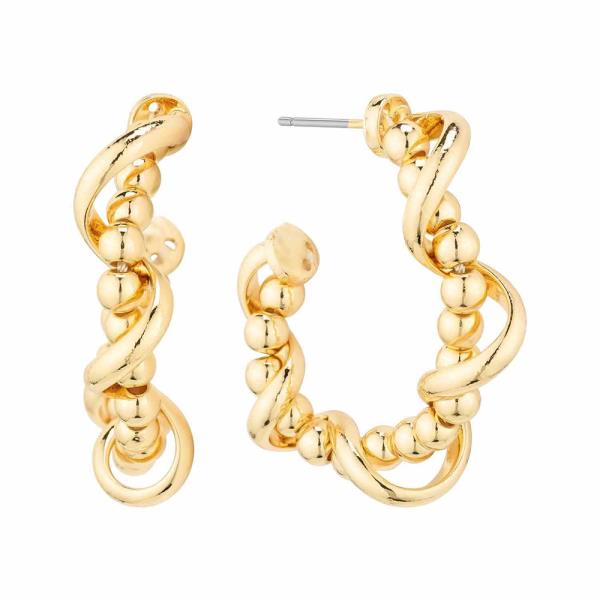 BALL BEAD TWISTED OPEN CIRCLE EARRING