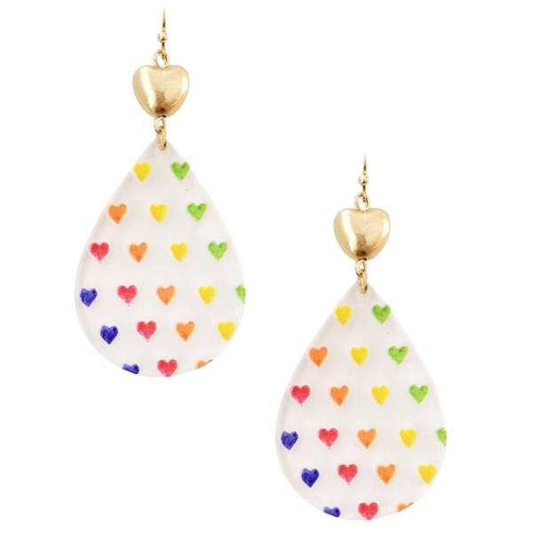 VALENTINE HEART PRINT TEARDROP EARRING