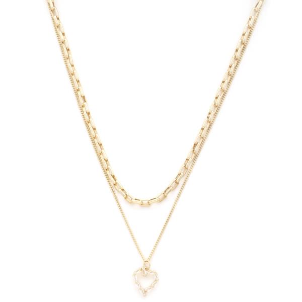 SODAJO CRYSTAL HEART CHARM GOLD DIPPED LAYERED NECKLACE