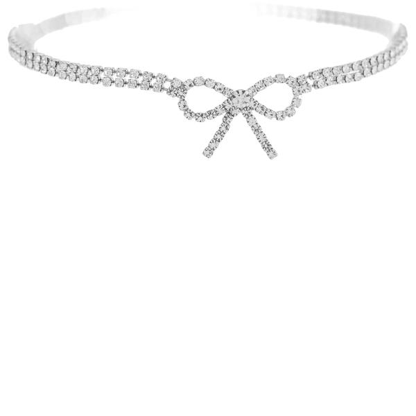 RHINESTONE 2LINE BOW KNOT CHOKER NECKLACE