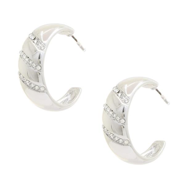 LINED RHINESTONE OPEN CIRCLE EARRING