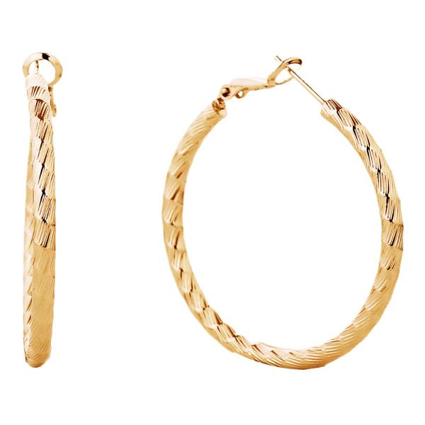 14K GOLD/ WHITE GOLD DIPPED OMEGA CLOSURE TEXTURED HOOP EARRING