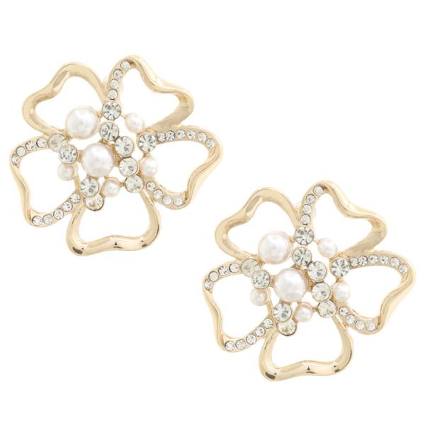 FLOWER PEARL RHINESTONE EARRING