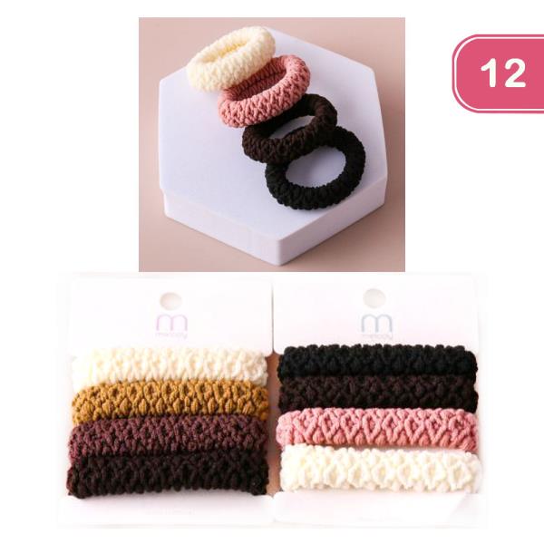 WOVEN THICK ROLLED HAIR TIE SET (12UNITS)